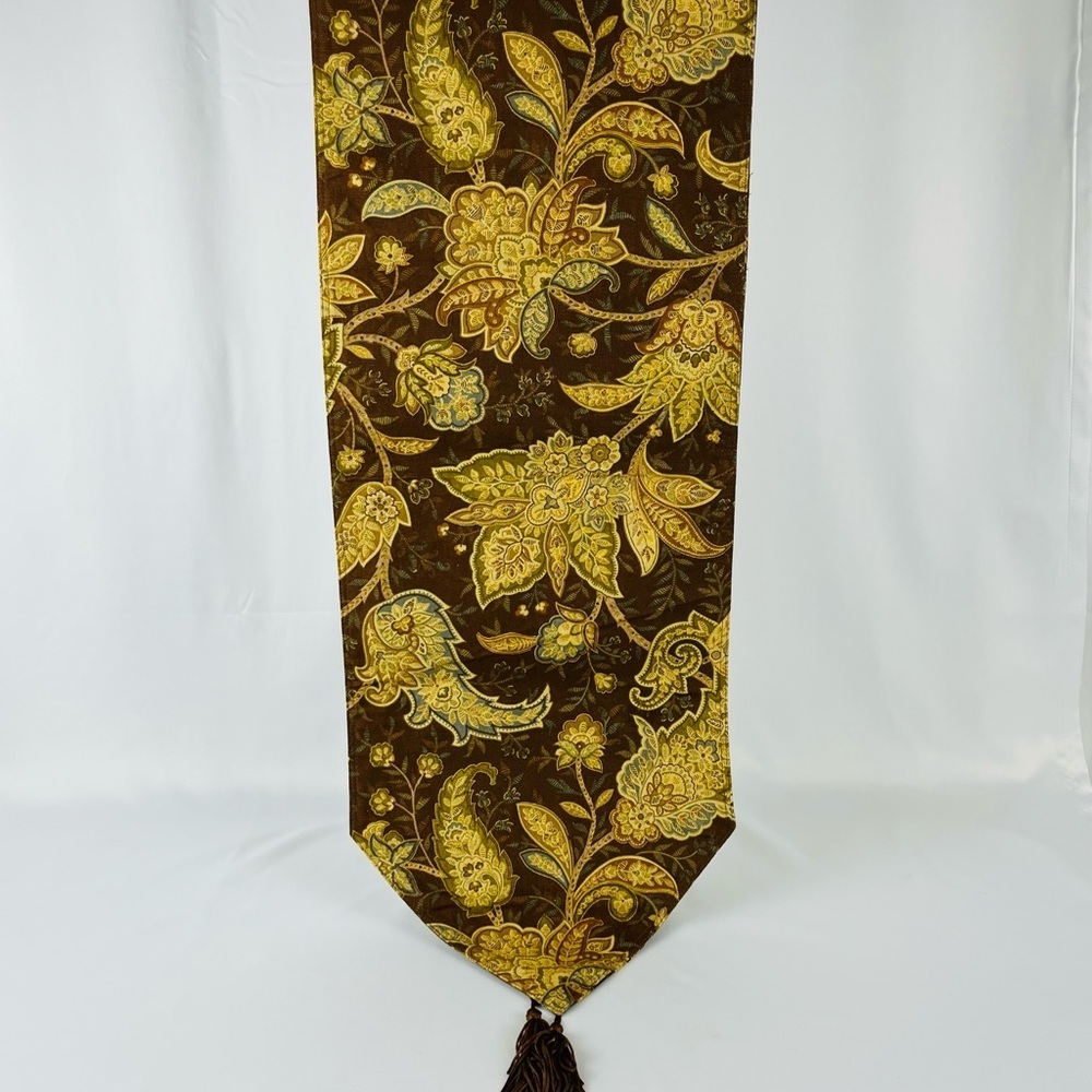 Floral Jacquard/Damask Pattern Table Runner Brown, Tan, Olive Green, and Gold